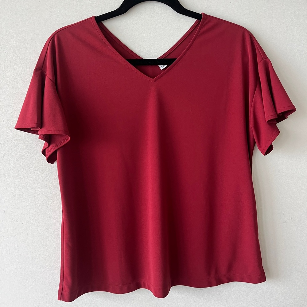 Uniqlo red dress shirt with bell sleeves, size medium